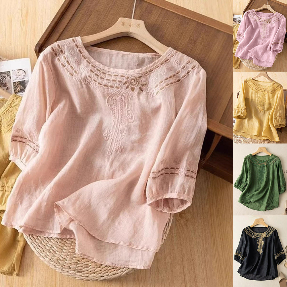 Damen Embroidered Bluse mit 3/4-Ärmeln R&B