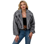 Damen Flauschige Kunstpelzjacke mit elegantem Revers R&B