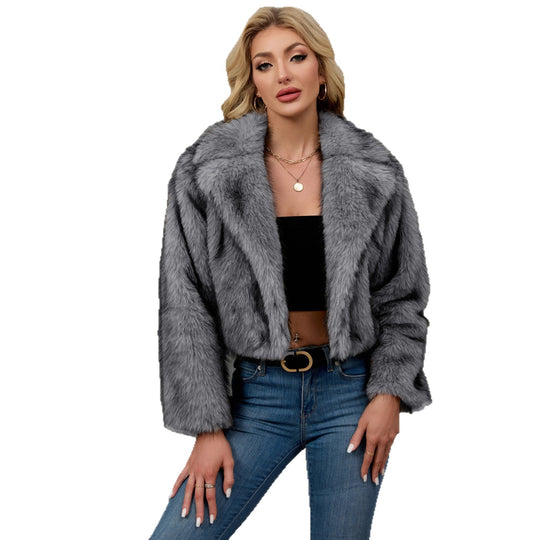Damen Flauschige Kunstpelzjacke mit elegantem Revers R&B