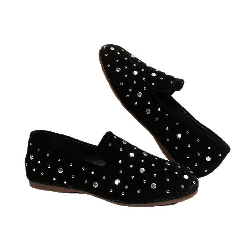 Damen Slip-On Mokassins mit funkelnder Strass-Applikation und eleganter Samtoberfläche R&B