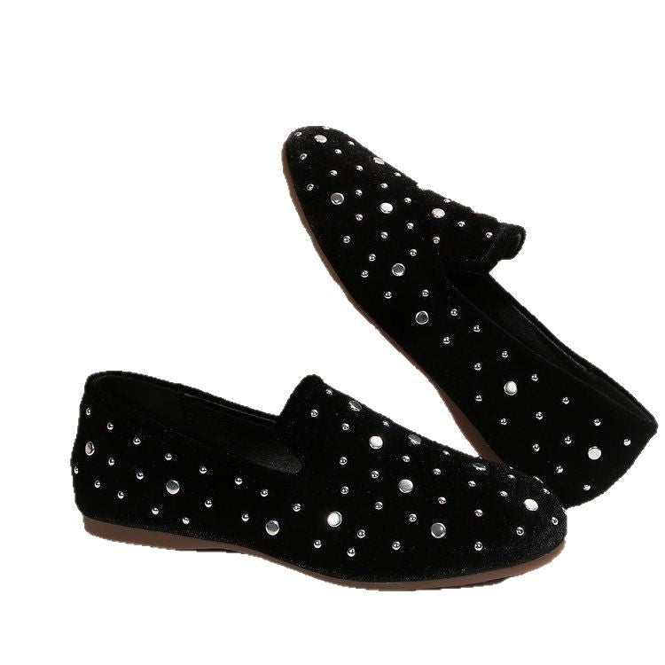 Damen Slip-On Mokassins mit funkelnder Strass-Applikation und eleganter Samtoberfläche R&B
