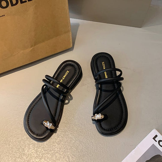 Damen elegante Zehensteg-Sandalen mit glamourösem Schmuckdetail R&B