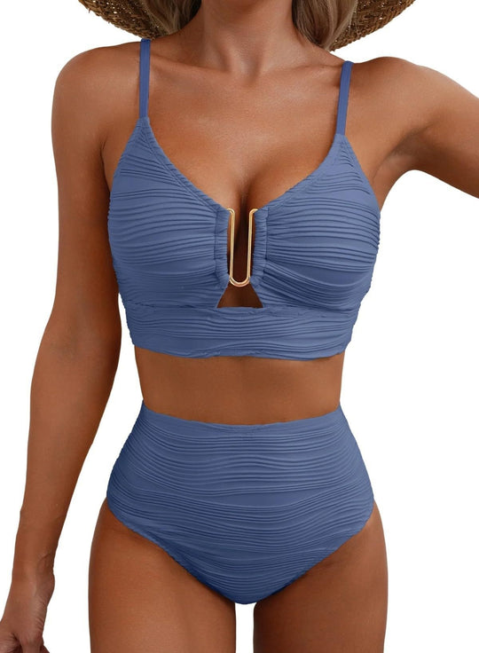 Damen Hochgeschnittener Bikini mit Raffungen R&B
