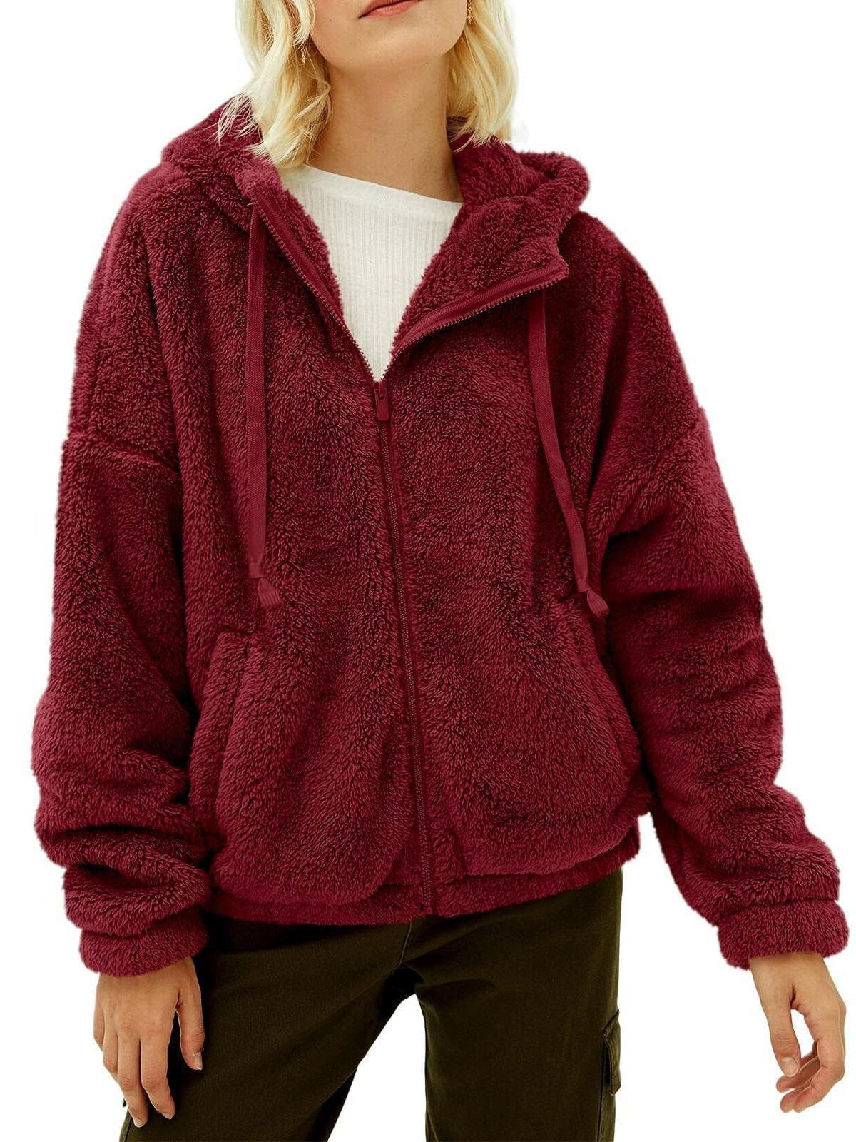 Damen Flauschige Fleecejacke mit Kapuze und Eingrifftaschen R&B