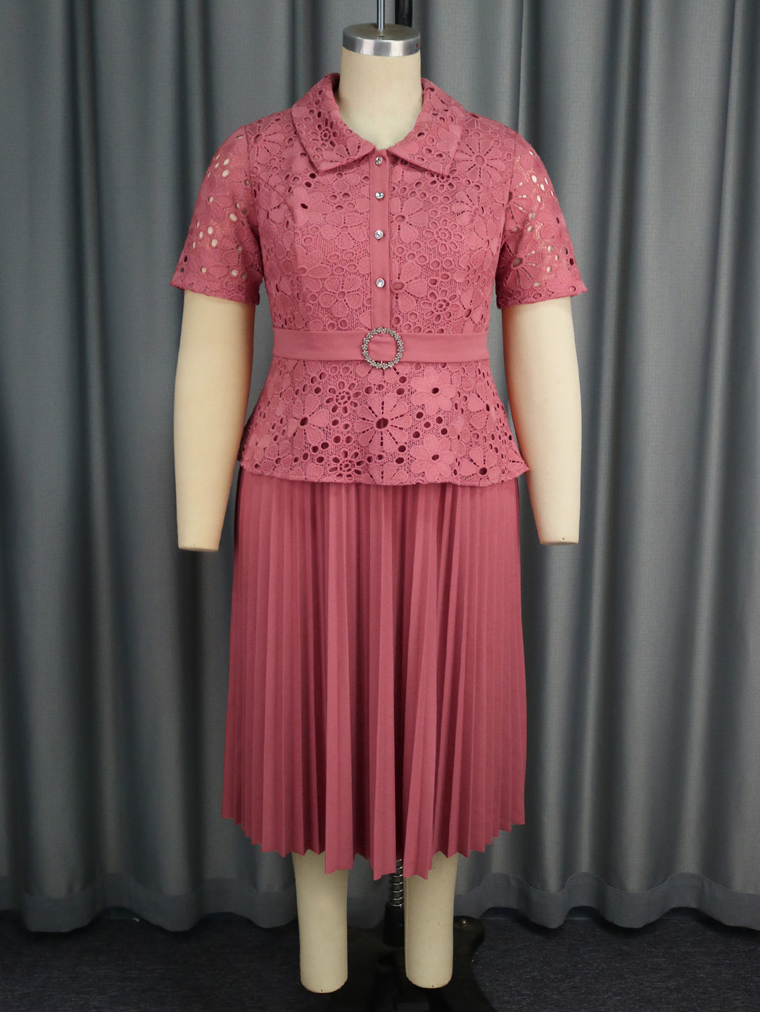 Damen elegantes Spitzenkleid mit Plissee-Rock R&B