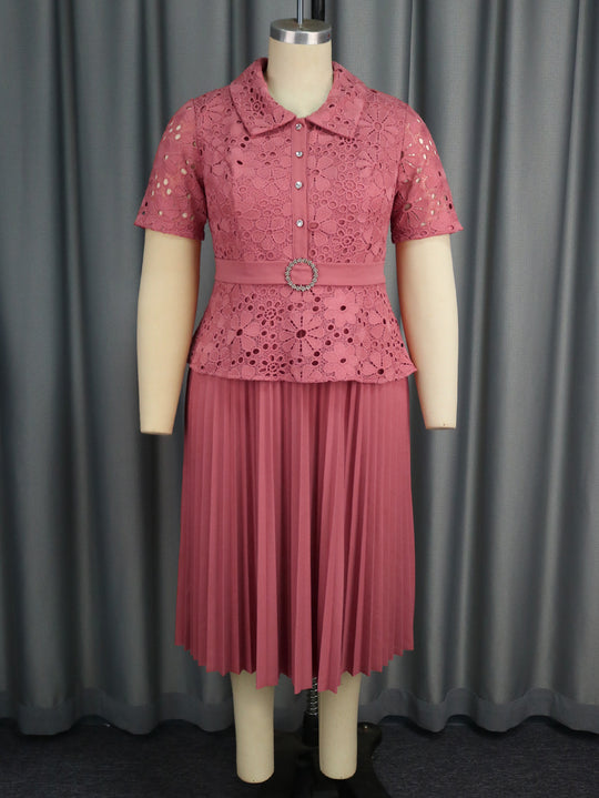 Damen elegantes Spitzenkleid mit Plissee-Rock R&B