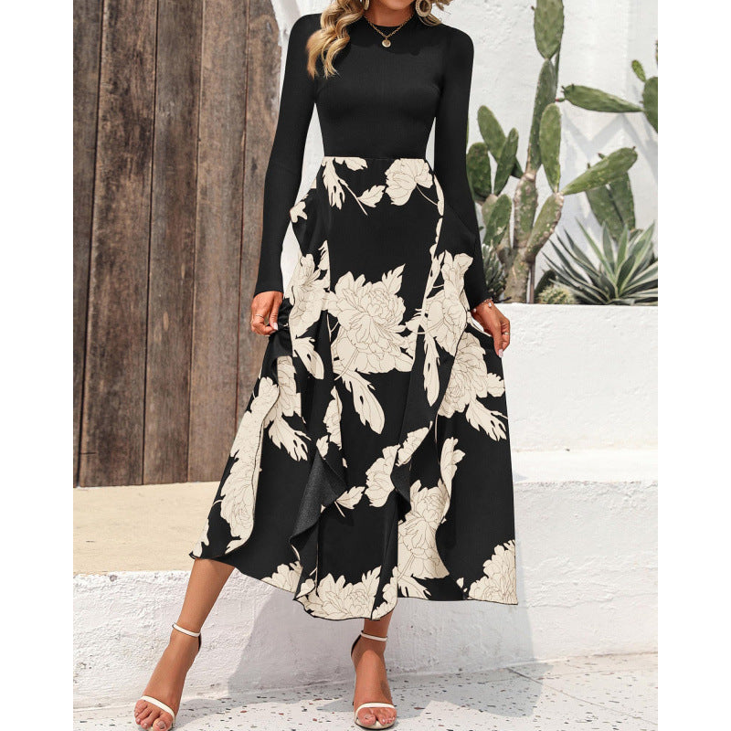 Damen Elegantes Maxikleid mit floralem Volant und langem Arm R&B