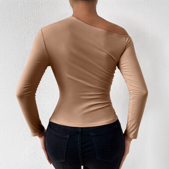 Damen Langarmshirt mit asymmetrischem Ausschnitt und figurformendem Schnitt R&B