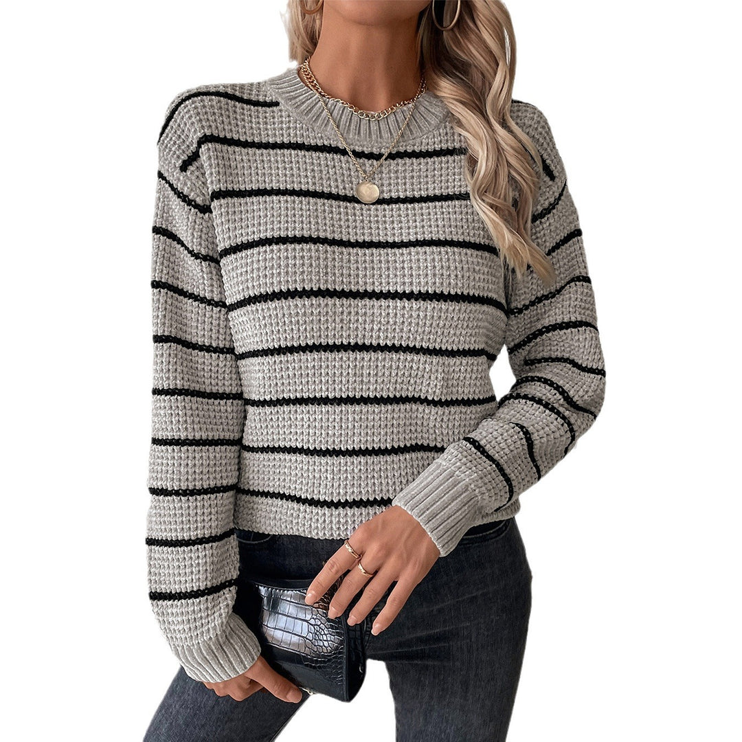 Damen lässiger Strickpullover mit breitem Streifenmuster R&B