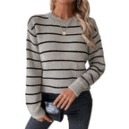 Damen lässiger Strickpullover mit breitem Streifenmuster