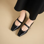 Damen Elegante Ballerinas mit dekorativen Nieten und verstellbarem Riemen R&B
