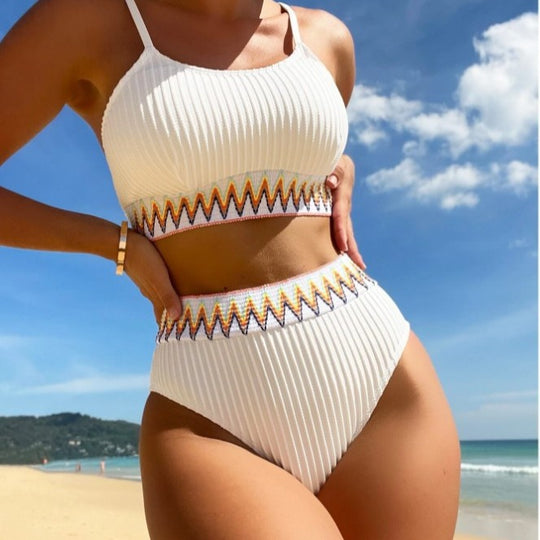 Damen integriertes Bikiniset mit geometrischem Muster R&B