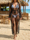 Damen elegante Strandrobe aus transparentem Spitzenmaterial R&B