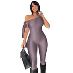 Damen eleganter Ein-Schulter-Jumpsuit mit figurbetontem Schnitt und stilvollem Knoten R&B