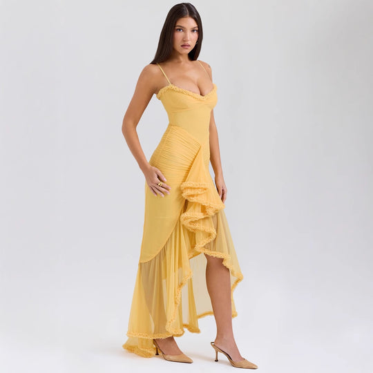 Damen Bodycon Abendkleid mit Rüschen und seitlichem Schlitz R&B