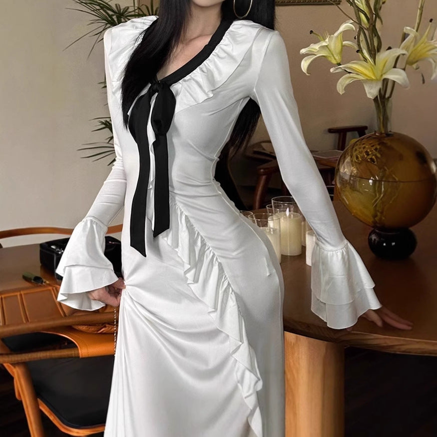 Damen Elegantes Maxikleid mit Rüschendetails und elegantem Bindeband R&B