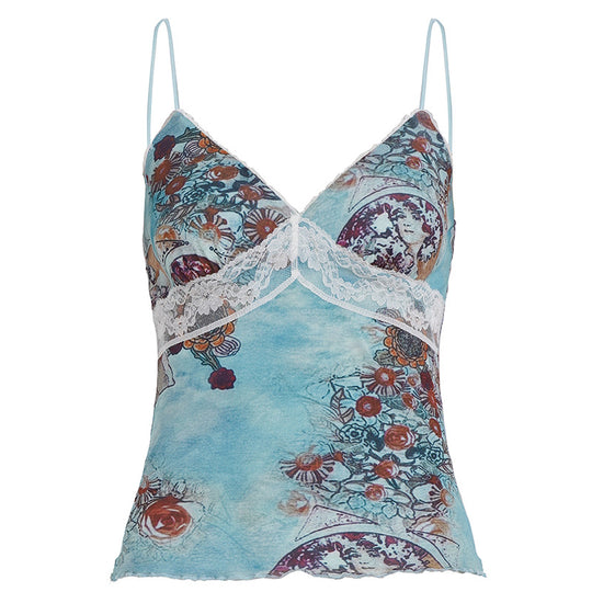 Damen Spitzen-Trägertop mit floralem Muster und zarten Rüschen R&B
