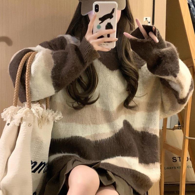 Damen Grobstrickpullover mit modischem Streifenmuster und lässigem Schnitt R&B
