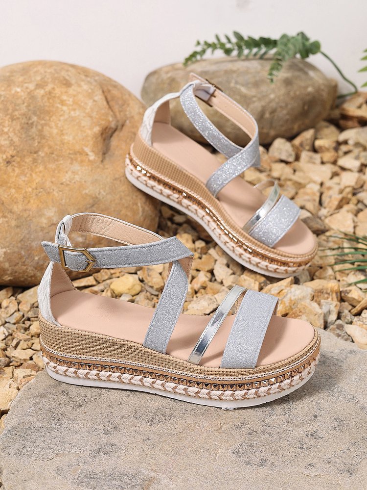 Damen Riemensandalen mit modischer Schmuckverzierung und Plateau-Rand R&B