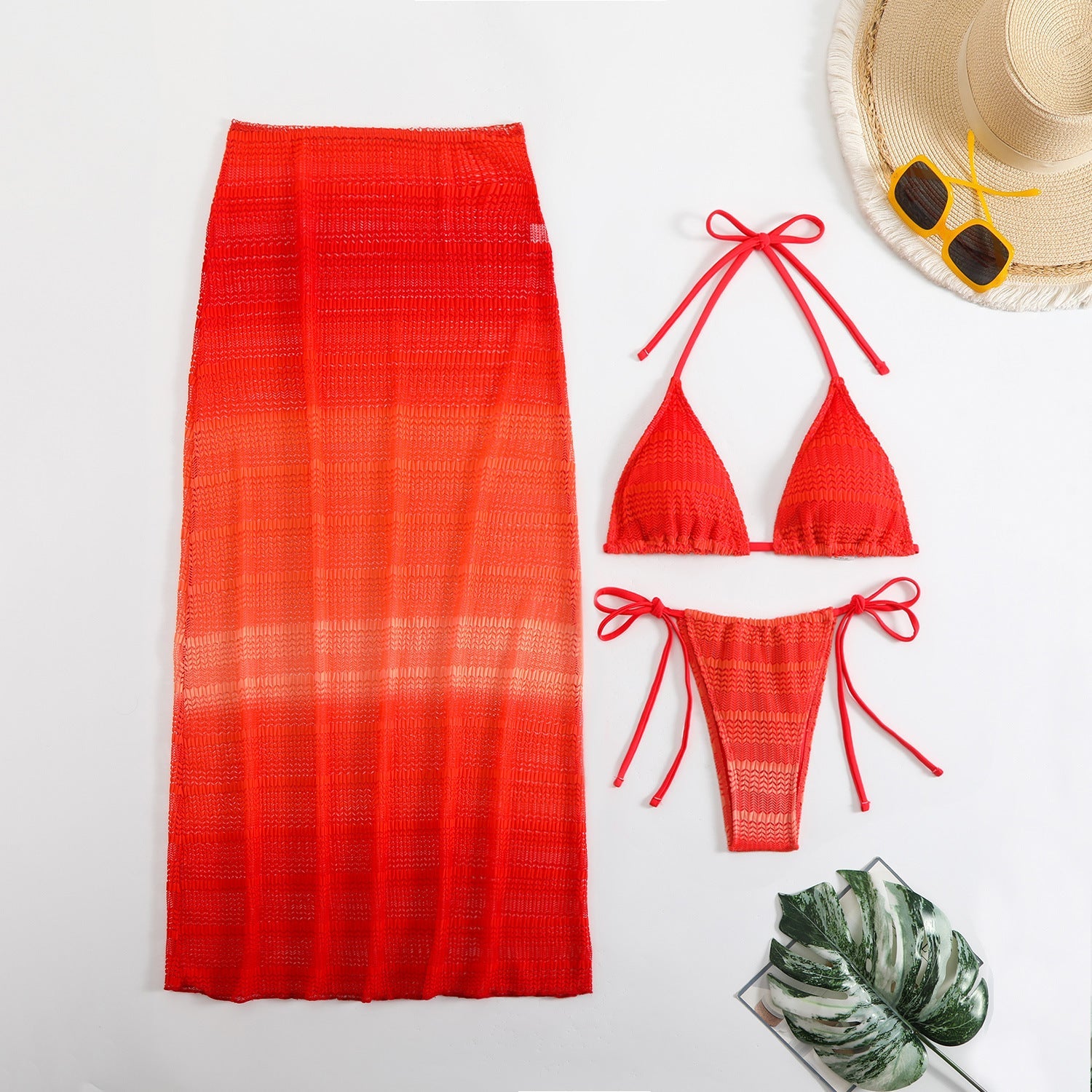 Damen Stilvolles Bikiniset mit transparentem Rock R&B