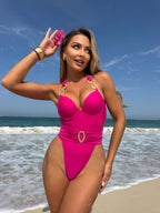 Damen Badeanzug mit eleganter Raffung und dekorativem Detail R&B