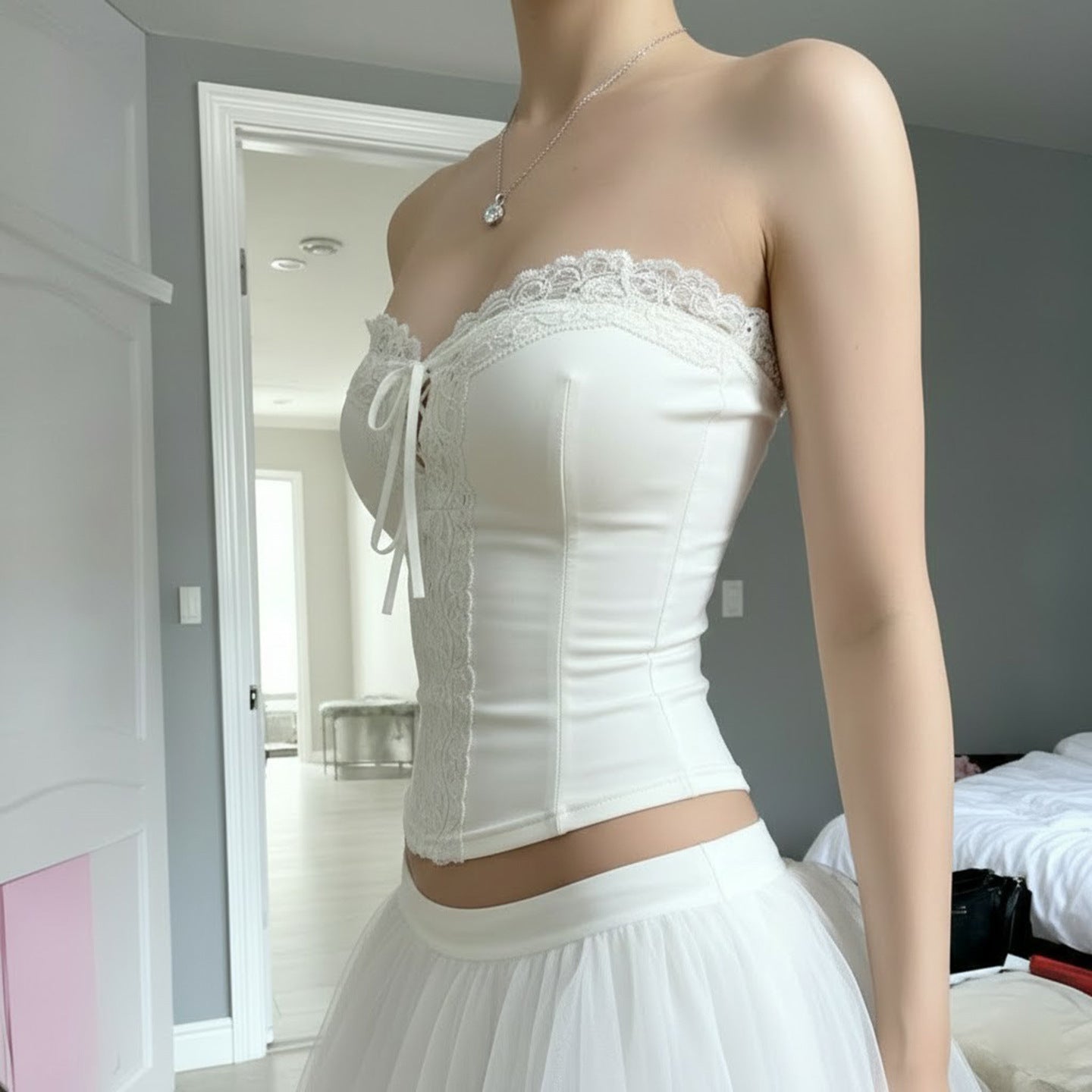 Damen Spitzen-Corsage mit verstellbarem Schnür-Design R&B