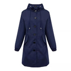 Damen nan leichter Regenparka mit Kapuze, überlanger Knopfleiste, Tunnelzug und aufgesetzten Taschen R&B