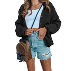 Damen lässige Waffelstruktur Bluse mit Knopfleiste und lockerer Passform R&B