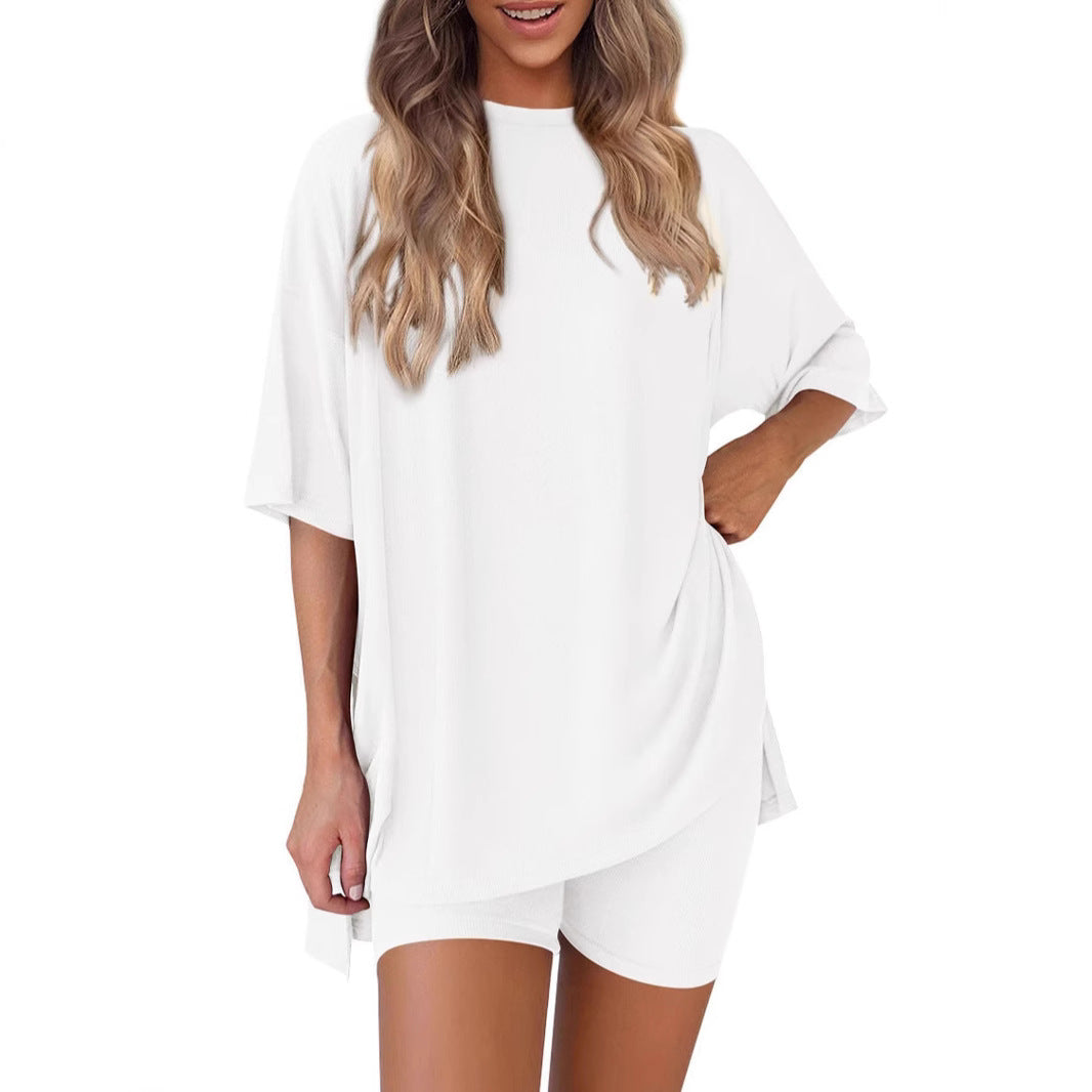 Damen Lässiges Lounge-Set mit übergroßem Oberteil und kurzen Hosen R&B