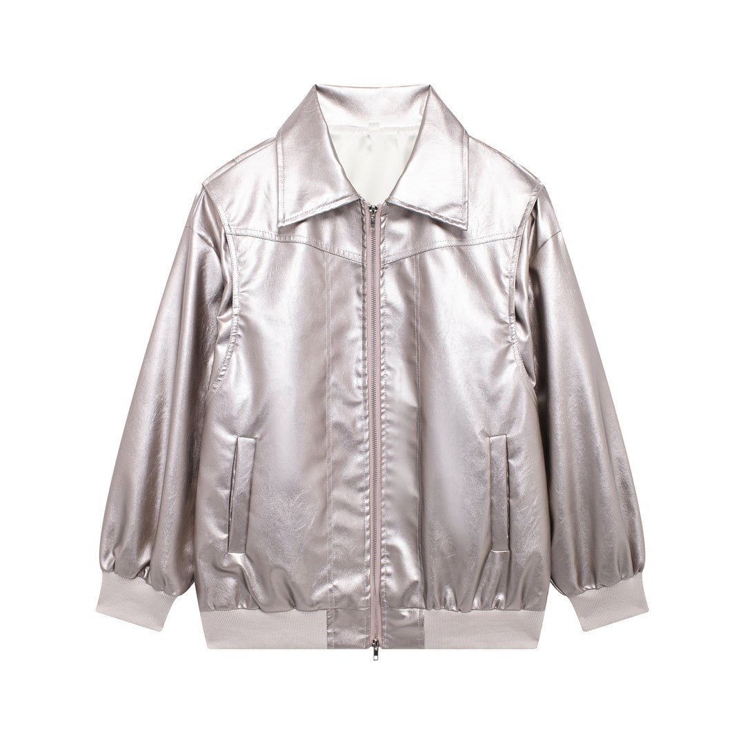 Damen Kunstlederjacke mit lässigem Schnitt und elastischem Saum R&B
