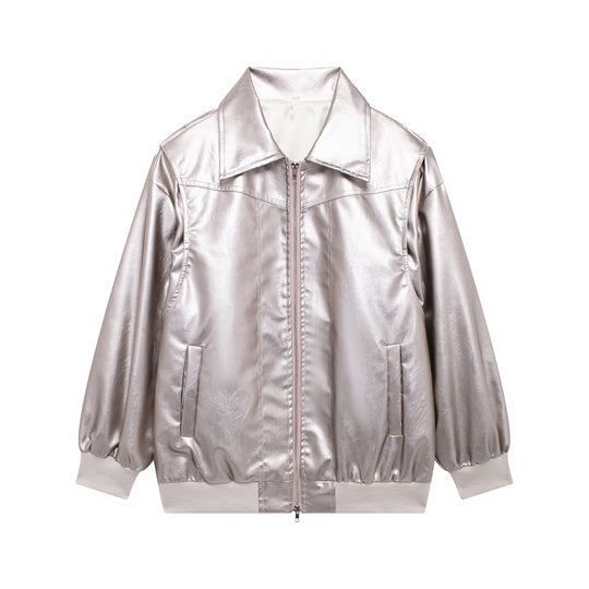 Damen Kunstlederjacke mit lässigem Schnitt und elastischem Saum R&B