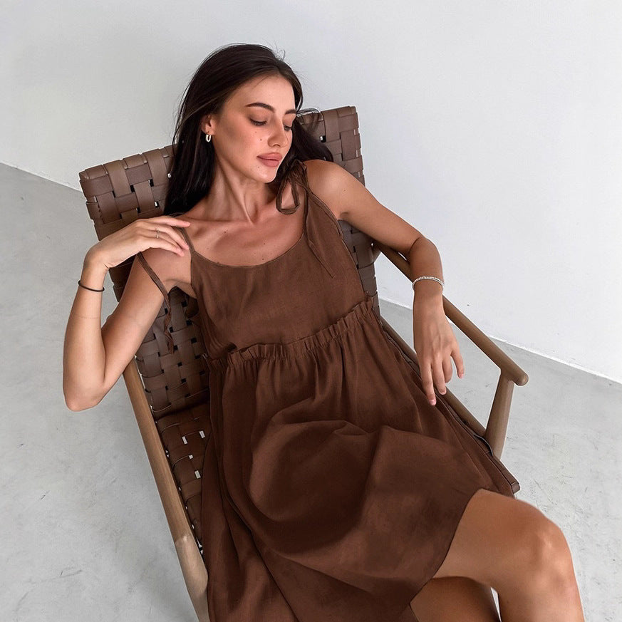 Damen luftiges Sommerkleid mit verstellbaren Trägern und lockerer Silhouette R&B