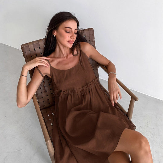 Damen luftiges Sommerkleid mit verstellbaren Trägern und lockerer Silhouette R&B