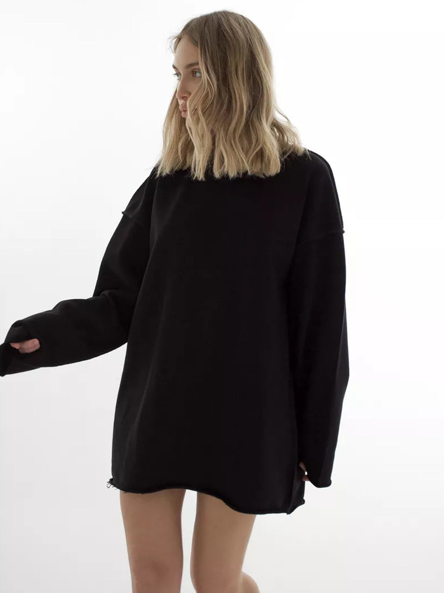Damen Lässiger Oversized-Pullover mit abgerundetem Saum und langen Ärmeln R&B