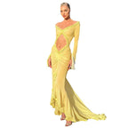 Damen Transparente Maxikleid mit eleganten Rüschendetails und figurbetontem Design R&B