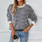 Damen Strickpullover mit modernem Wellenmuster