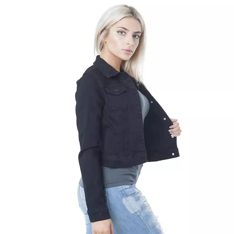 Damen klassische Denim-Jacke im modischen Schnitt mit Knopfdetails R&B