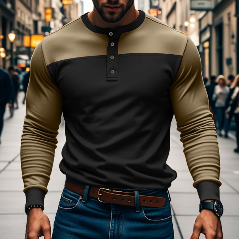 Herren nan funktionales Henley-Langarmshirt mit Raglanärmeln, verstärkter Knopfleiste und tailliertem Schnitt R&B
