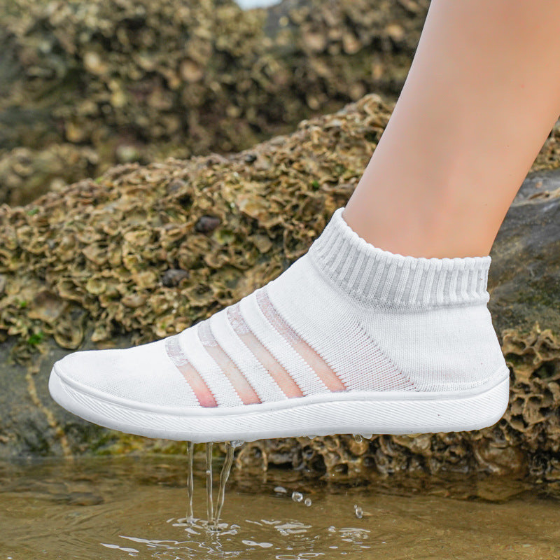 Damen Strick-Aquaschuhe mit elastischem Kragen und rutschfester Sohle