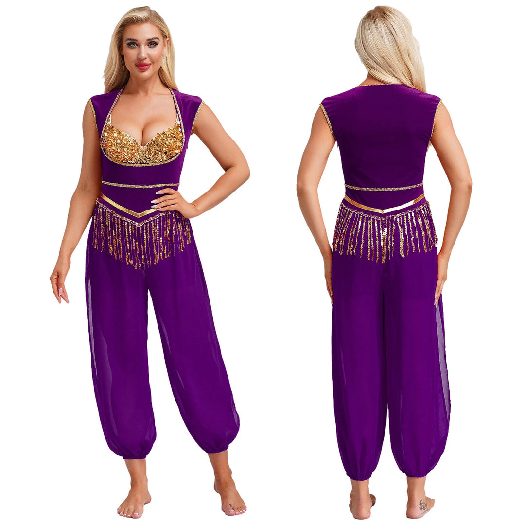 Damen Kostüm-Jumpsuit mit glitzerndem Oberteil und lässiger Hose R&B