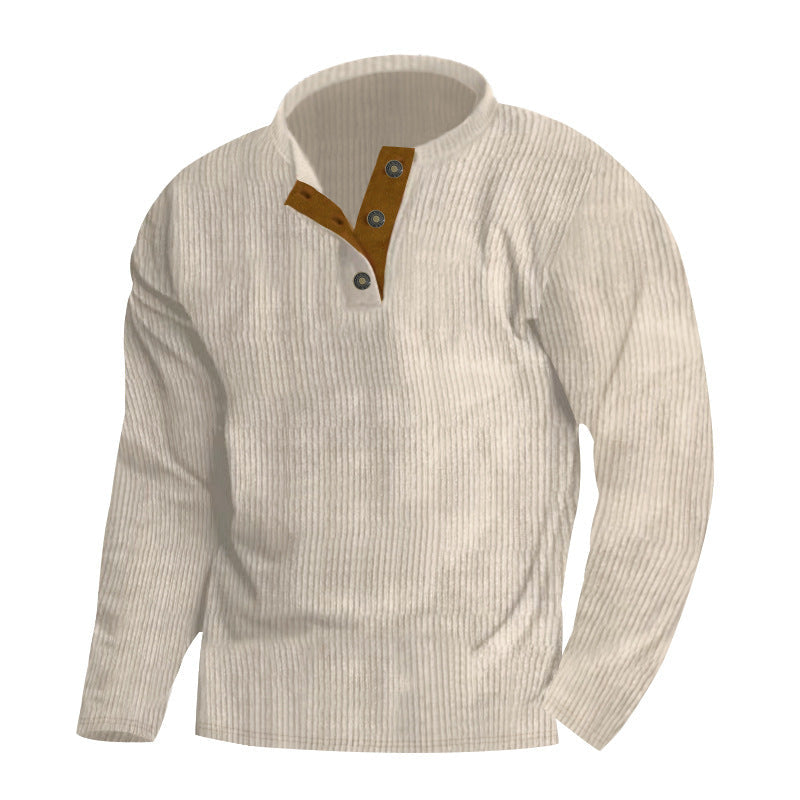 Herren Langarm-Pullover mit strukturierter Oberfläche und eleganter Knopfleiste R&B