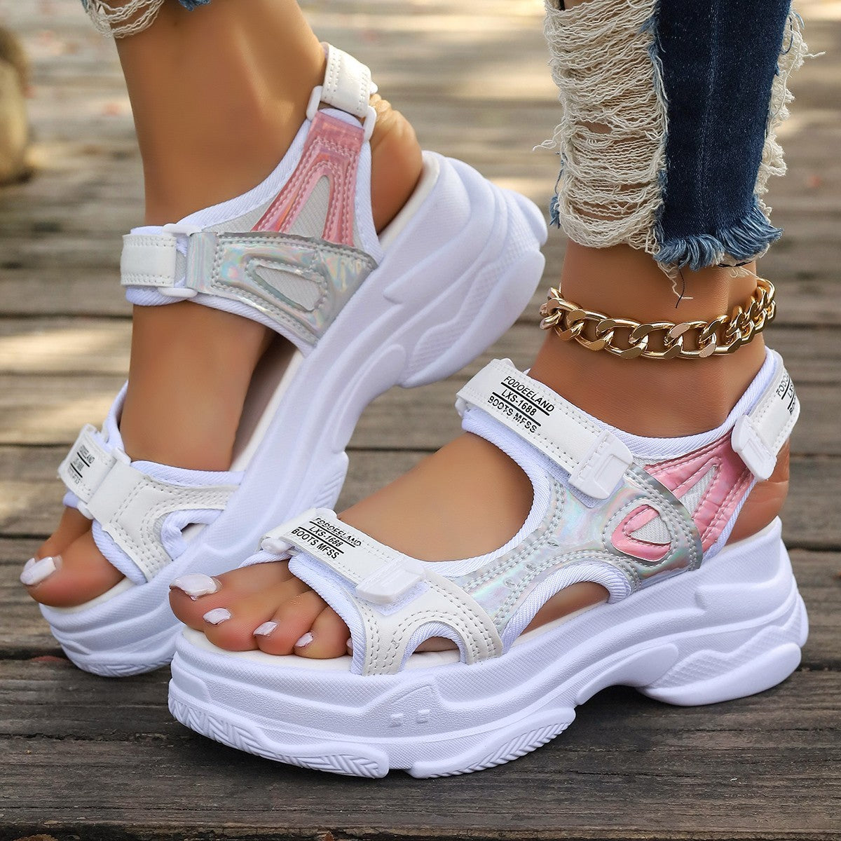 Damen Sportliche Sandalen mit verstellbaren Riemen und gepolstertem Fußbett R&B