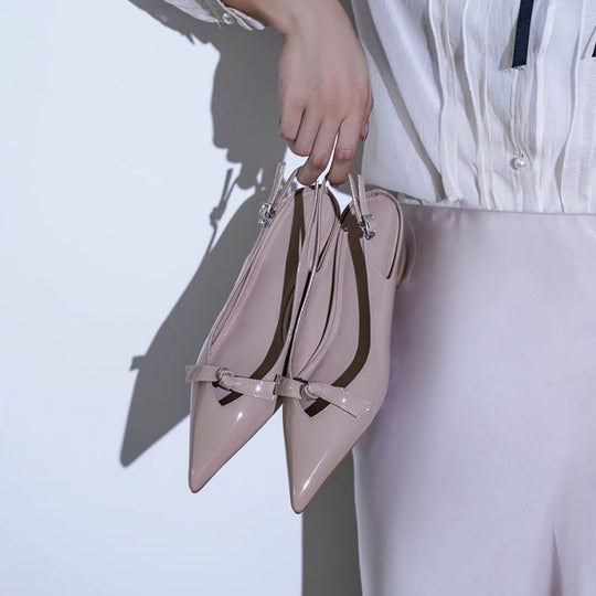 Damen Slingback-Pumps mit verspieltem Schleifendetail und glanzvoller Oberfläche R&B
