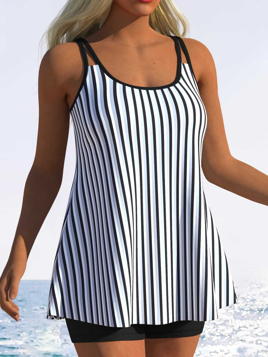 Damen Tankini mit verspieltem Streifenmuster und originellem Schnitt R&B