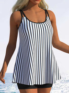 Damen Tankini mit verspieltem Streifenmuster und originellem Schnitt R&B