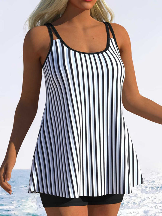 Damen Tankini mit verspieltem Streifenmuster und originellem Schnitt R&B
