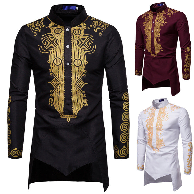 Herren elegantes Langarmhemd mit innovativem Ethno-Design R&B