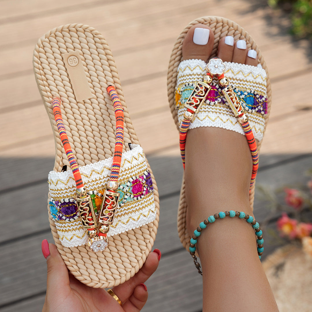 Damen Strandsandalen mit kunstvollem Handwerksdesign R&B