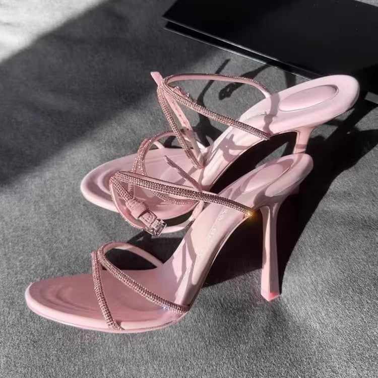 Damen elegante Stiletto-Sandalen mit glitzernden Riemen R&B