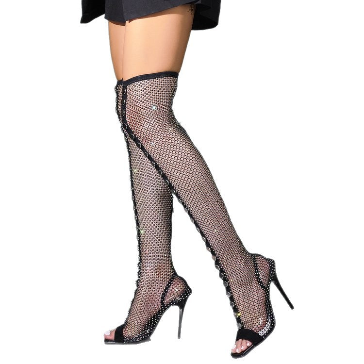 Damen Netzstiefel mit glamourösen Strassdetails R&B